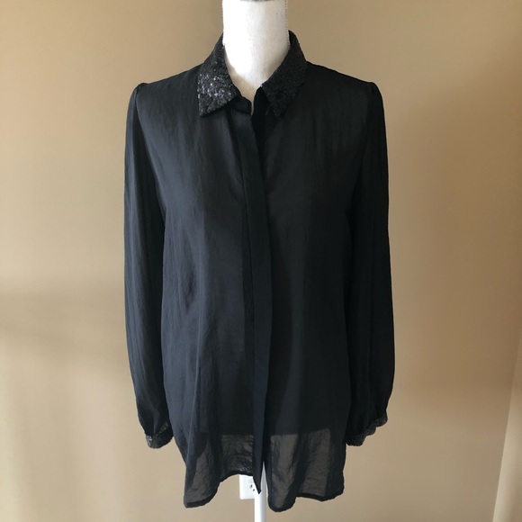 Apt. 9 Tops - Black Sequin collared Blouse